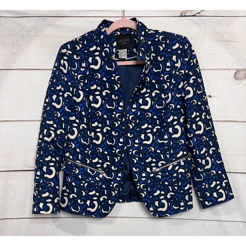 Helene London Blazer Size SM‎ Blue White Fun Stylish Chic